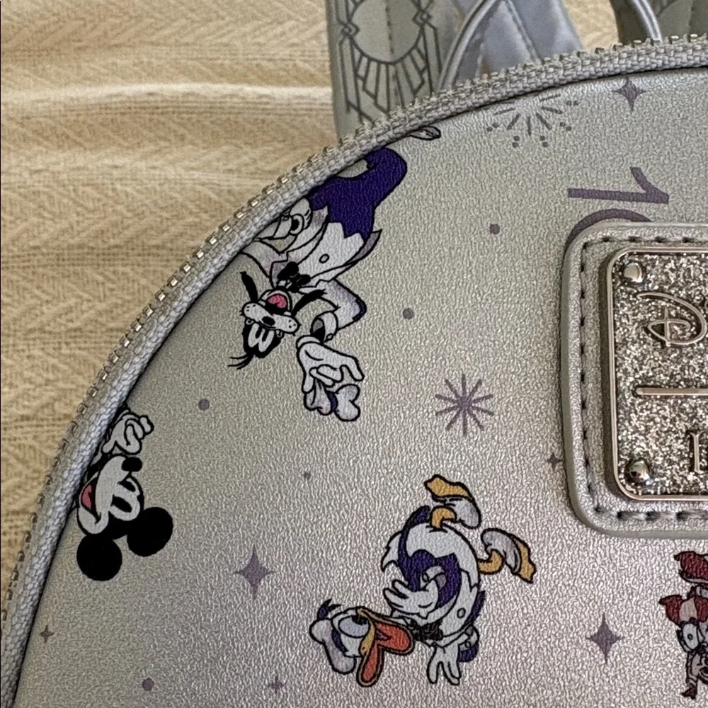 Disney Loungefly 100th Mickey Anniversary Silver Backpack with Character Design